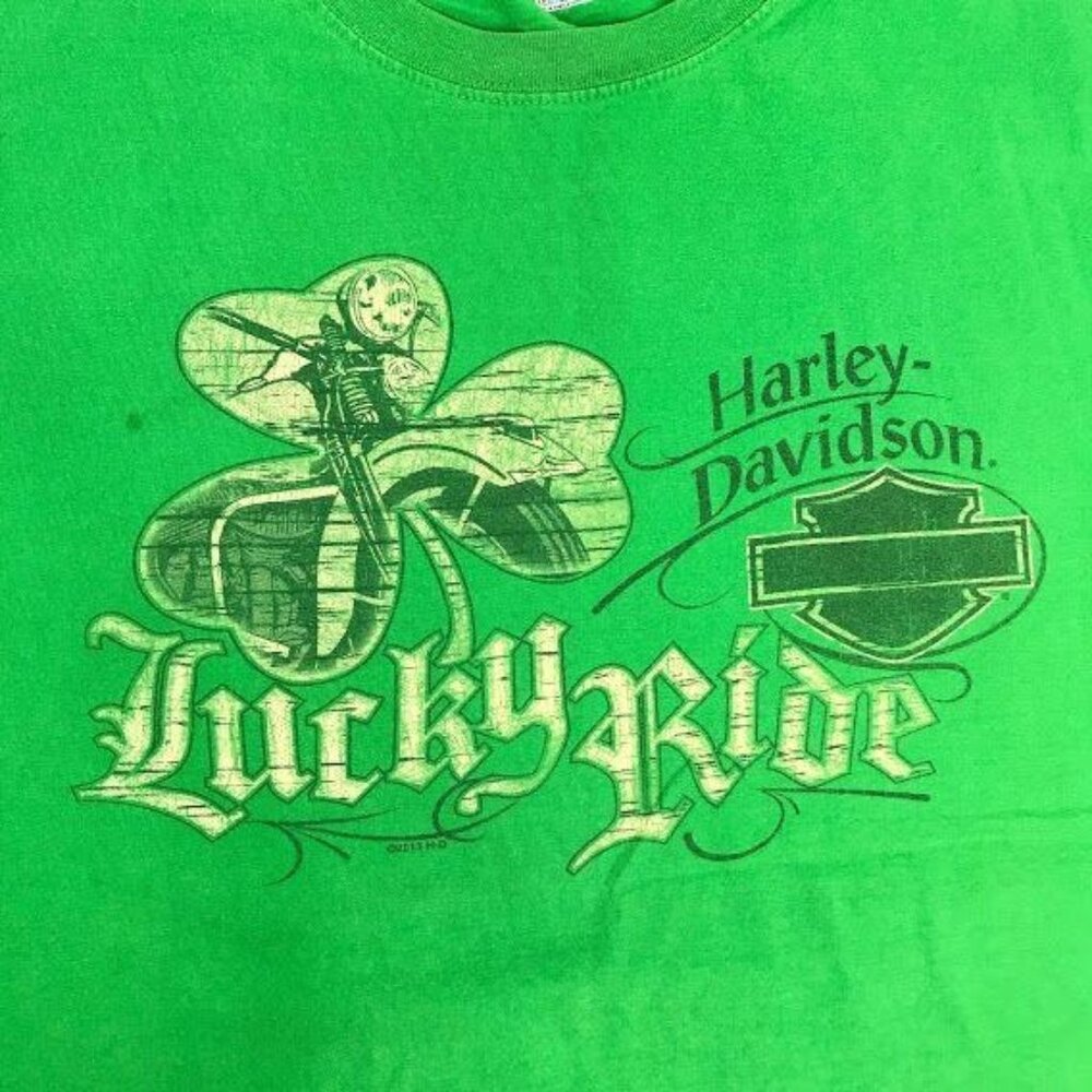 Harley Davidson 2XL Green Short Sleeve TShirt Crew Neck Lucky Ride Short Sleeve